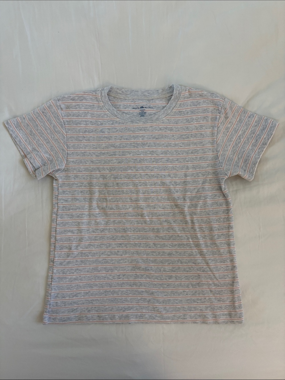 Brandy Melville Heather Gray & Light Pink Striped Short Sleeve Tee